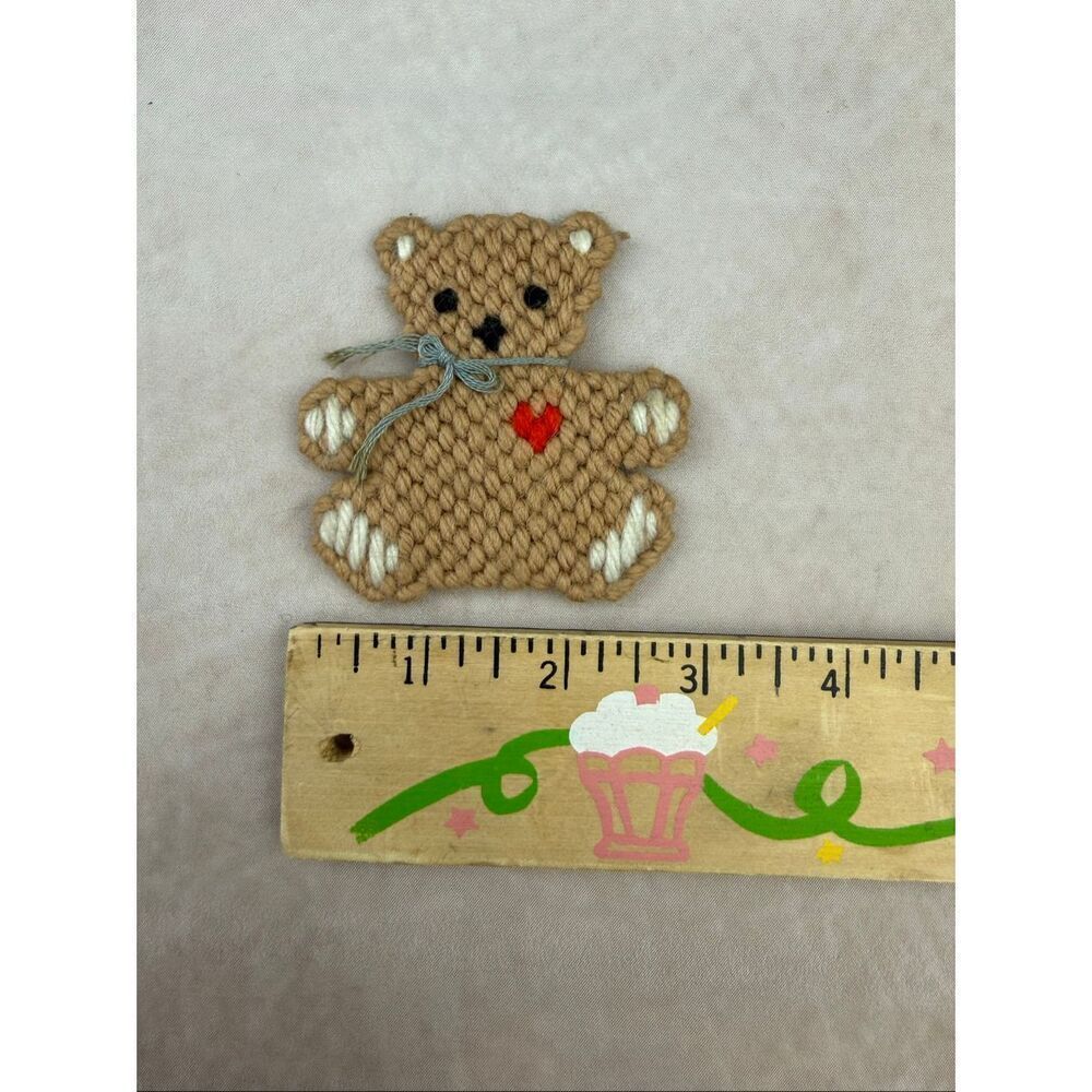 Vintage Bear Magnet Cottagecore Needlework Cross Stitch Handmade 1980s